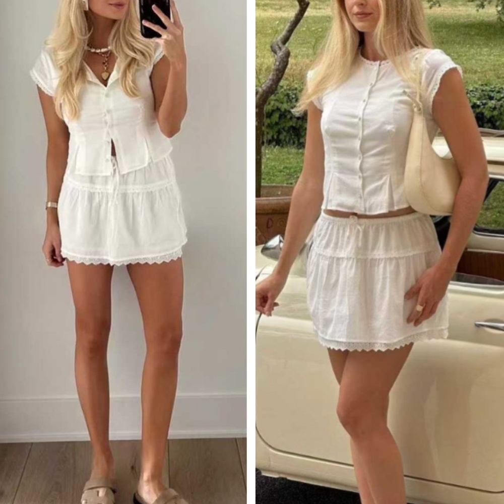 NWT BEST Reformation Valetta Cotton Two Piece Set of 2 - White Ivory Sz0